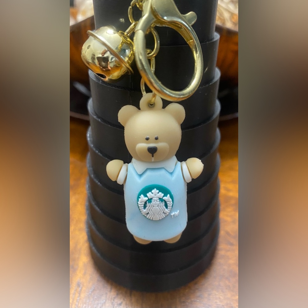 Teddy Bear Keychain with Gold and Blue